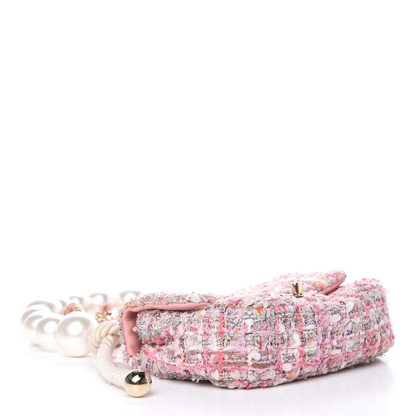 Tweed Mini Pearl Handle Flap Pink Beige Orange Ecru