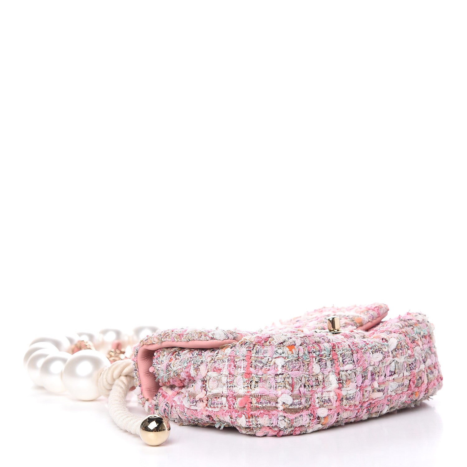 Chanel Tweed Mini Pearl Handle Flap Pink Beige Orange Ecru 4 of 10