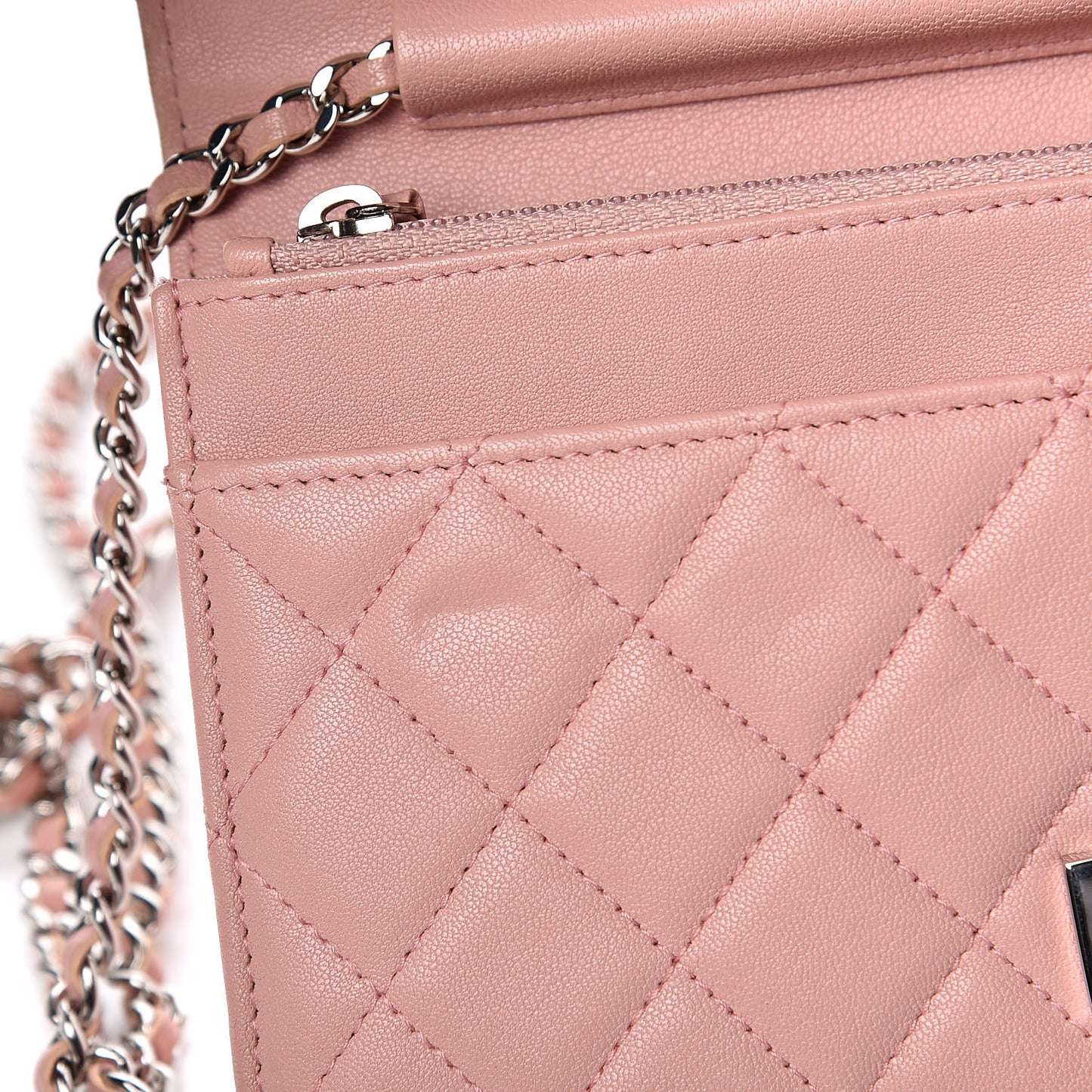 Goatskin Quilted CC Box Wallet on Chain WOC Pink