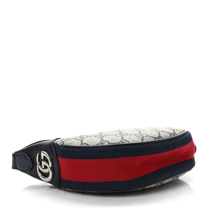 Gucci GG Supreme Monogram Textured Dollar Calfskin Web Mini Ophidia Half Moon Hobo Beige Blue 4 of 8