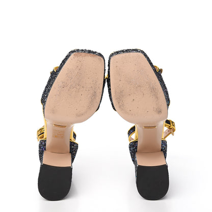 Gucci Glitter Soko Bee Platform Mid Heel Sandals 38 Notte Oro Multicolor 5 of 11