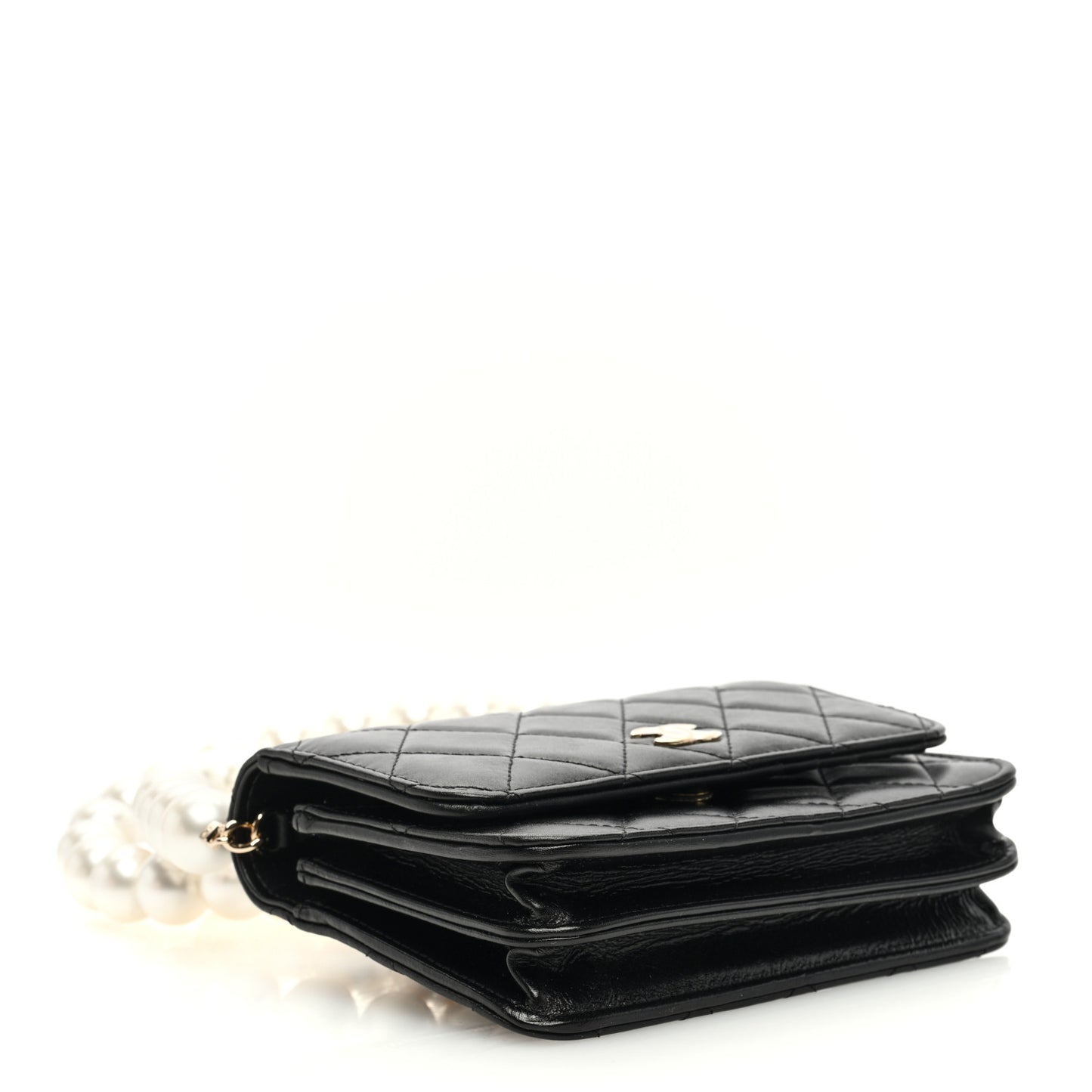Calfskin Quilted Mini Maxi Pearls Wallet On Chain WOC Black