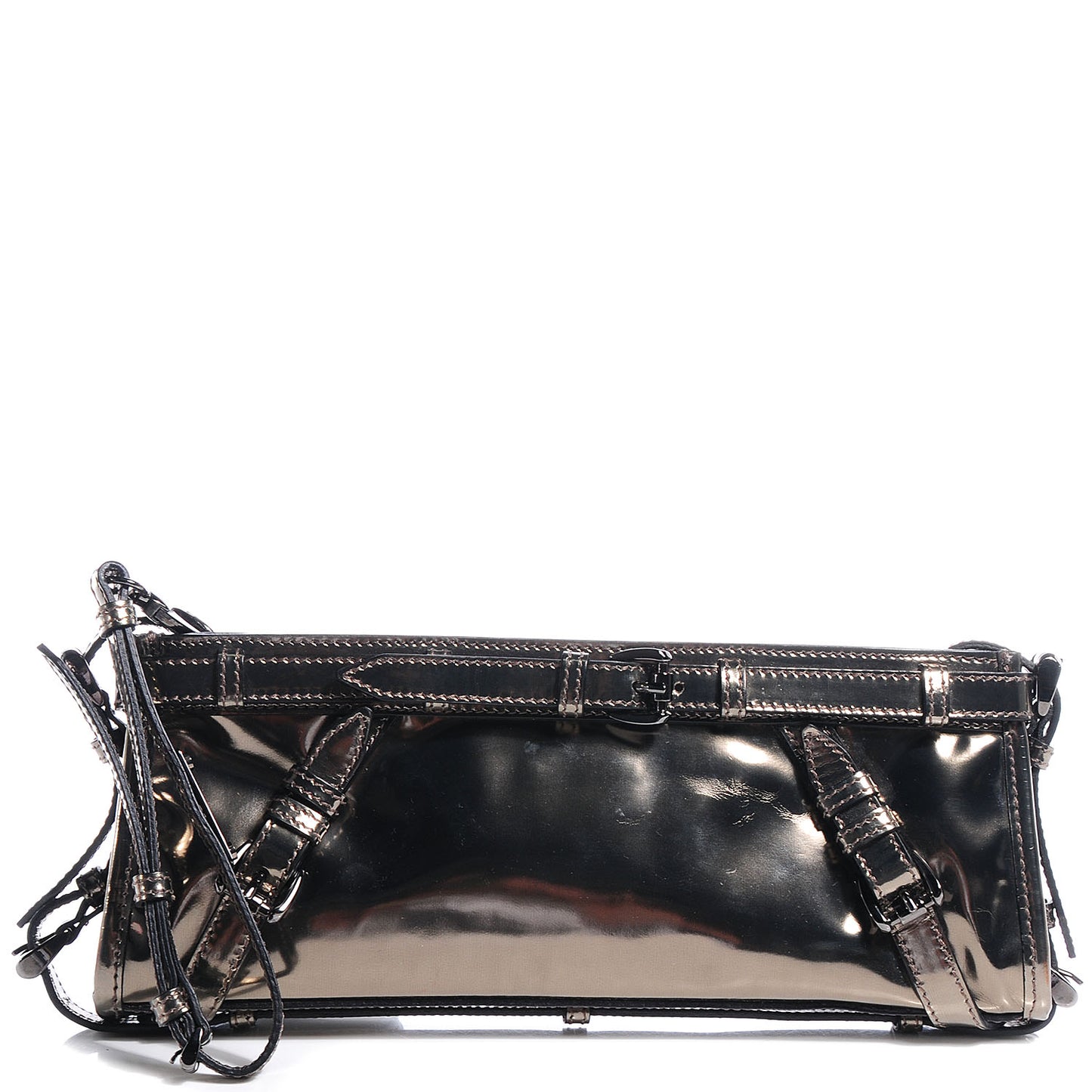 Patent Bridle Calfskin Clutch Bag Nickel