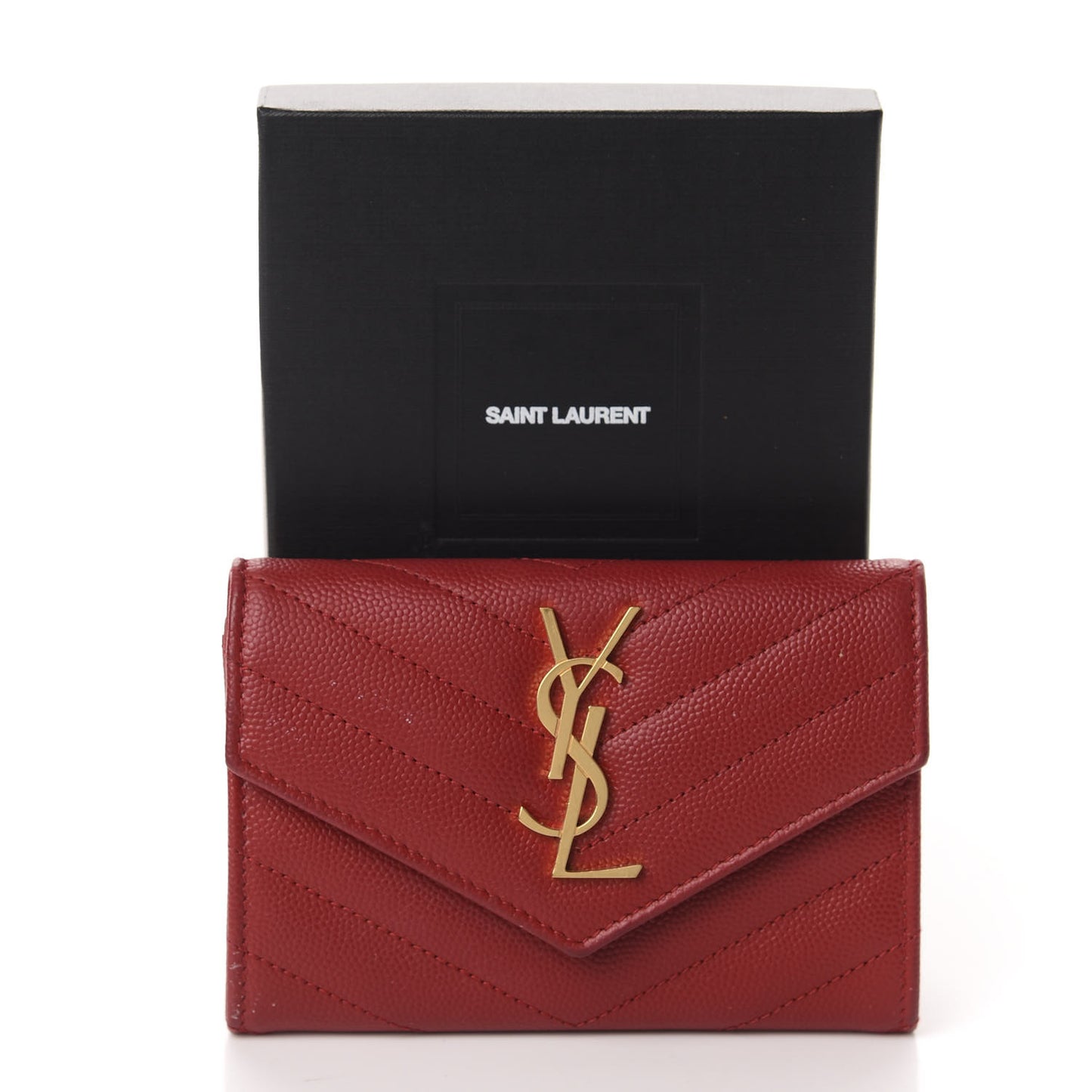 Grain De Poudre Matelasse Chevron Small Monogram Envelope Wallet New Red