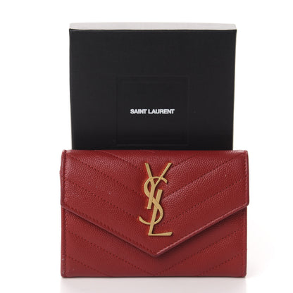 Saint Laurent Grain De Poudre Matelasse Chevron Small Monogram Envelope Wallet New Red 11 of 11