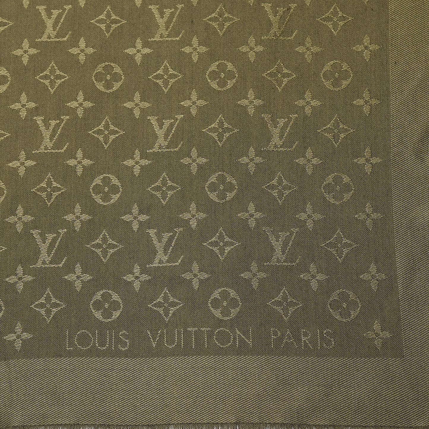Silk Wool Monogram Shawl Kaki