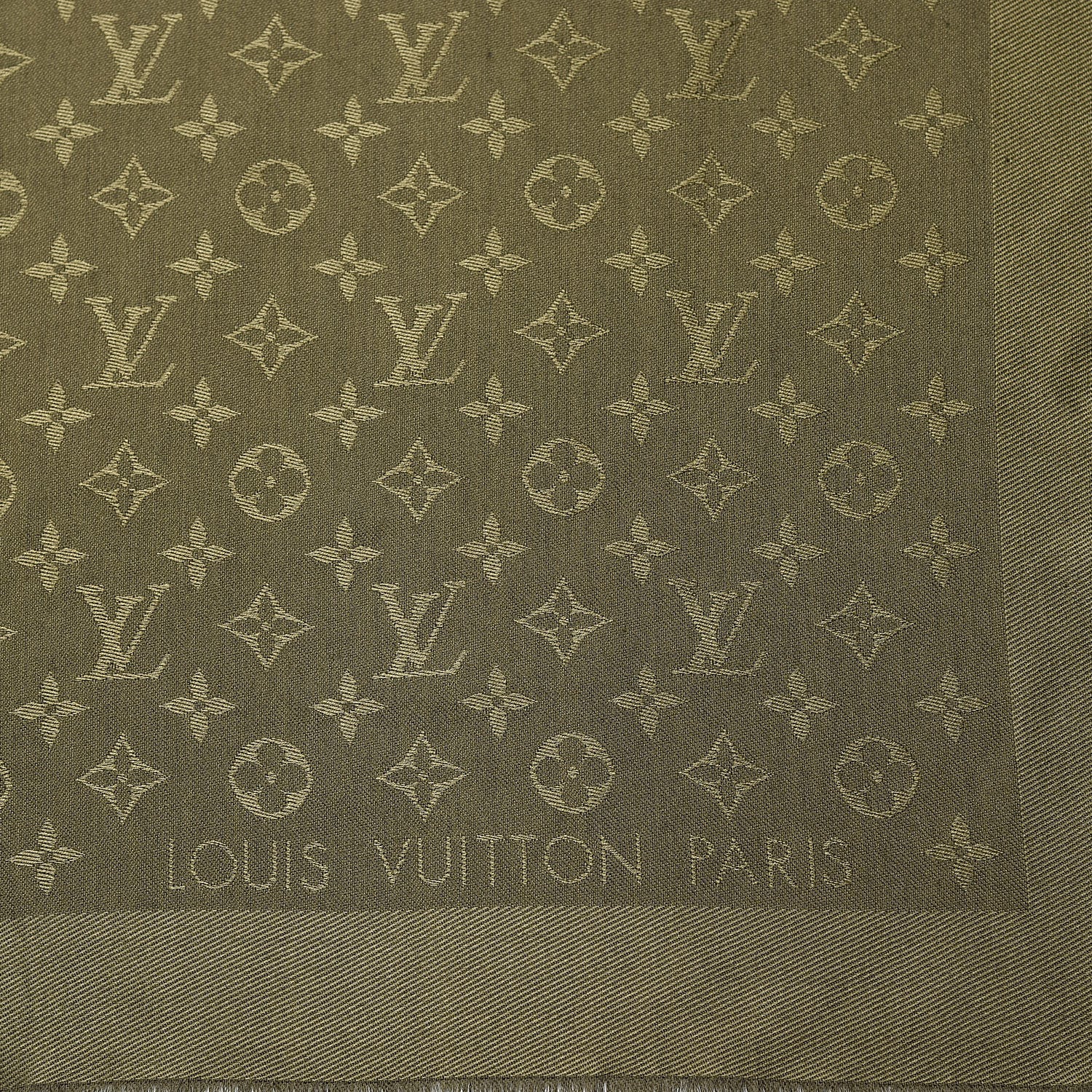 Louis Vuitton Silk Wool Monogram Shawl Kaki 5 of 7