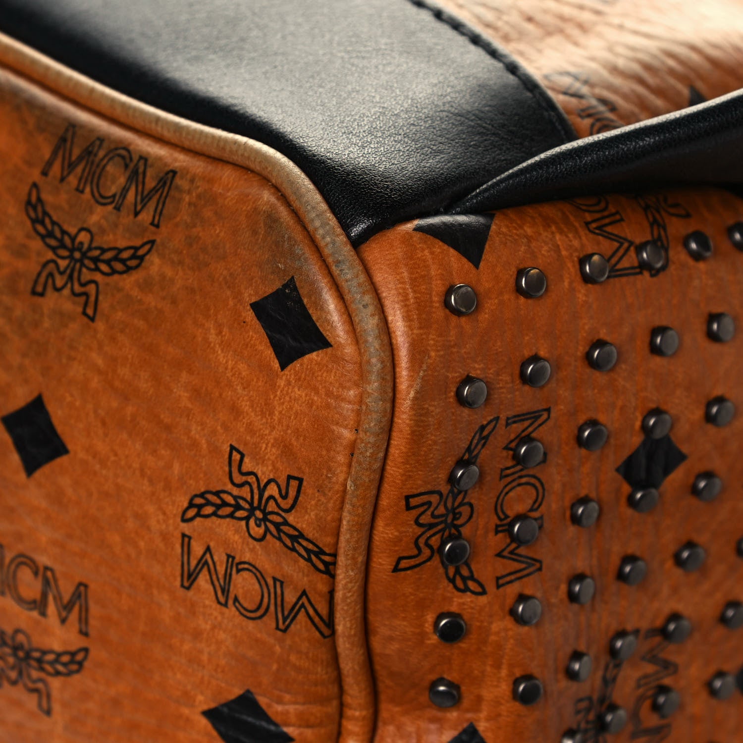 MCM Visetos Studded Medium Dual Stark Backpack Cognac Black 11 of 16