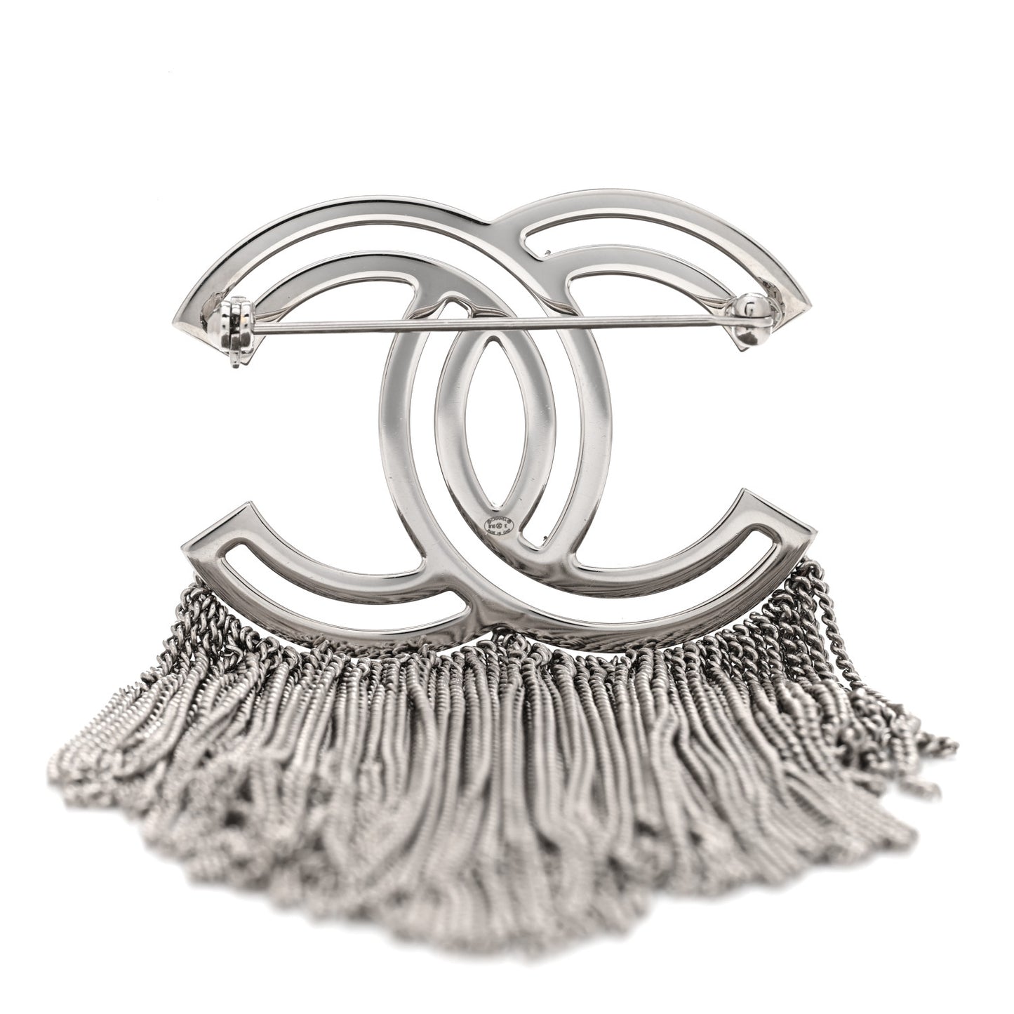 Crystal Chain Fringe CC Brooch Silver