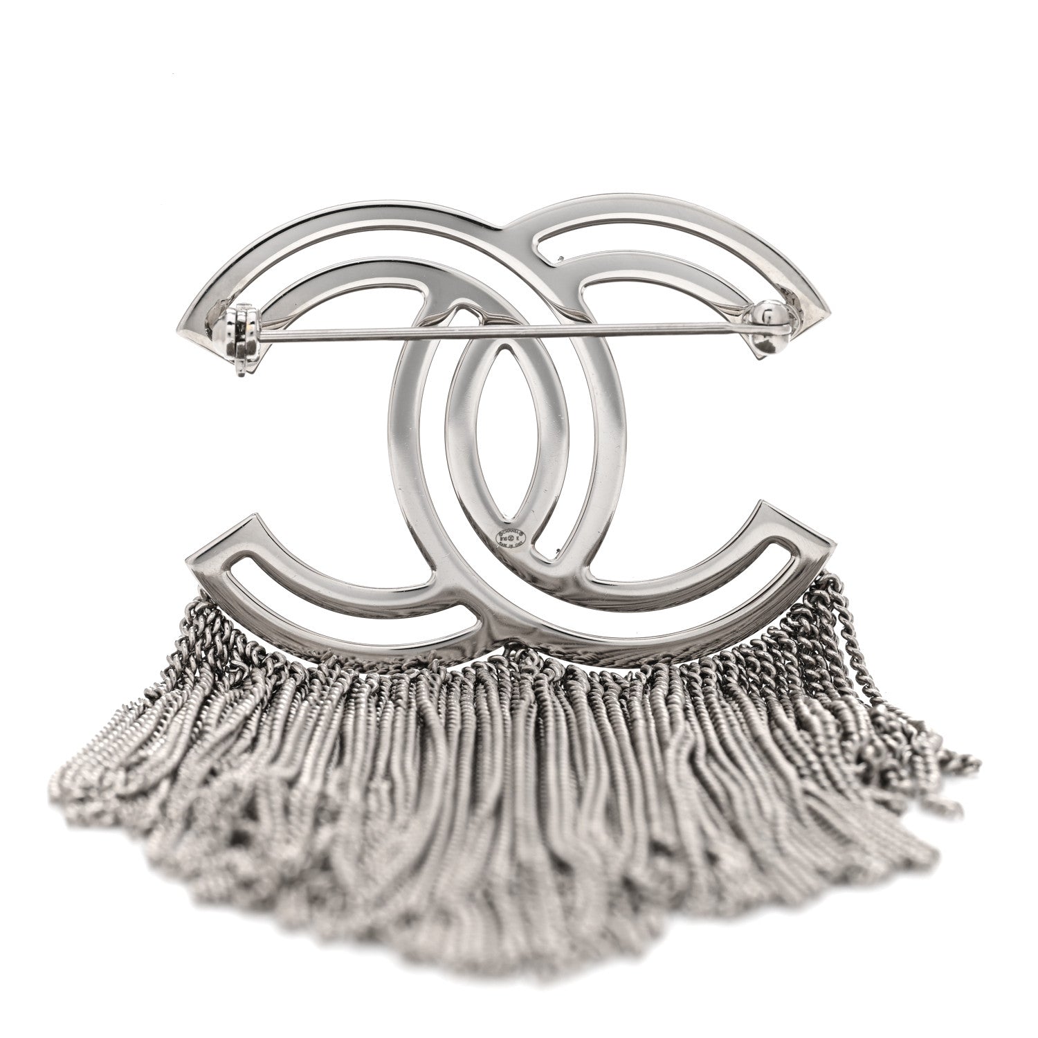 Chanel Crystal Chain Fringe CC Brooch Silver 4 of 5