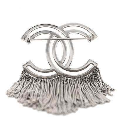 Chanel Crystal Chain Fringe CC Brooch Silver 4 of 5