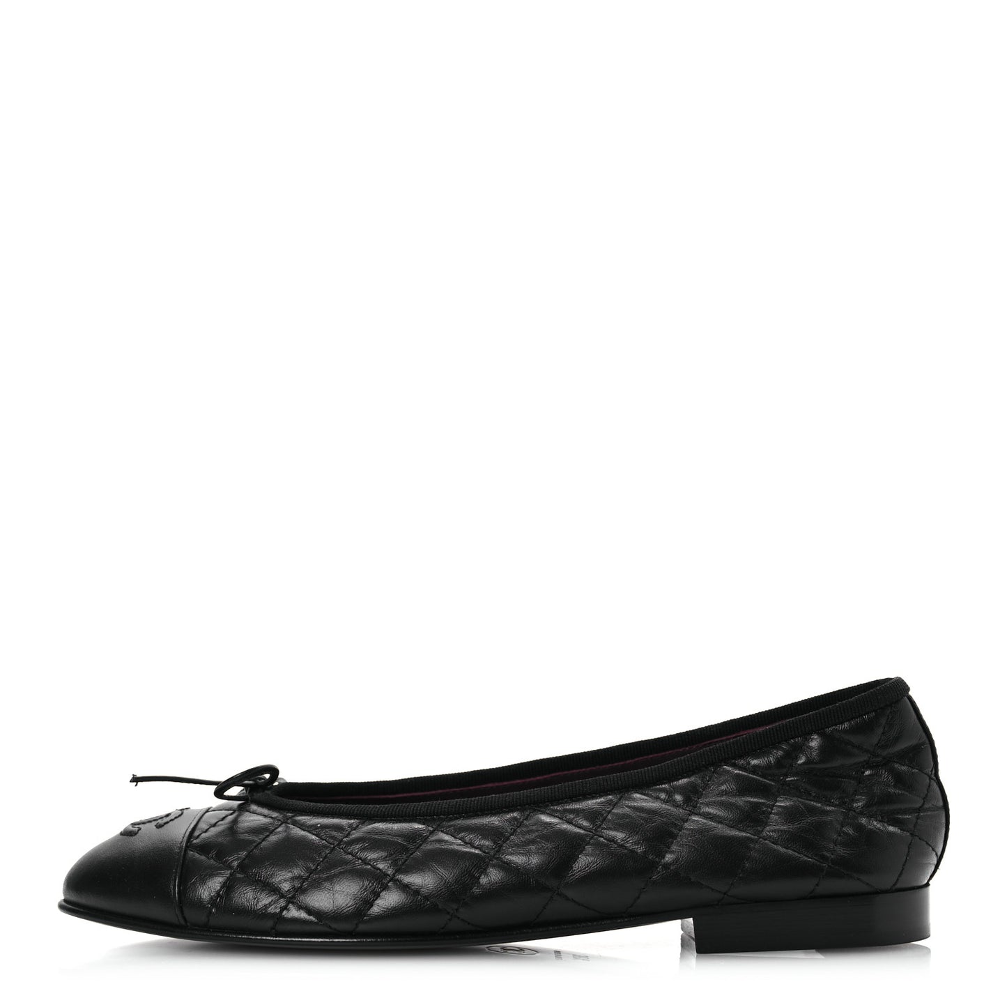 Aged Calfskin Quilted CC Cap Toe Ballerina Flats 38.5 Black