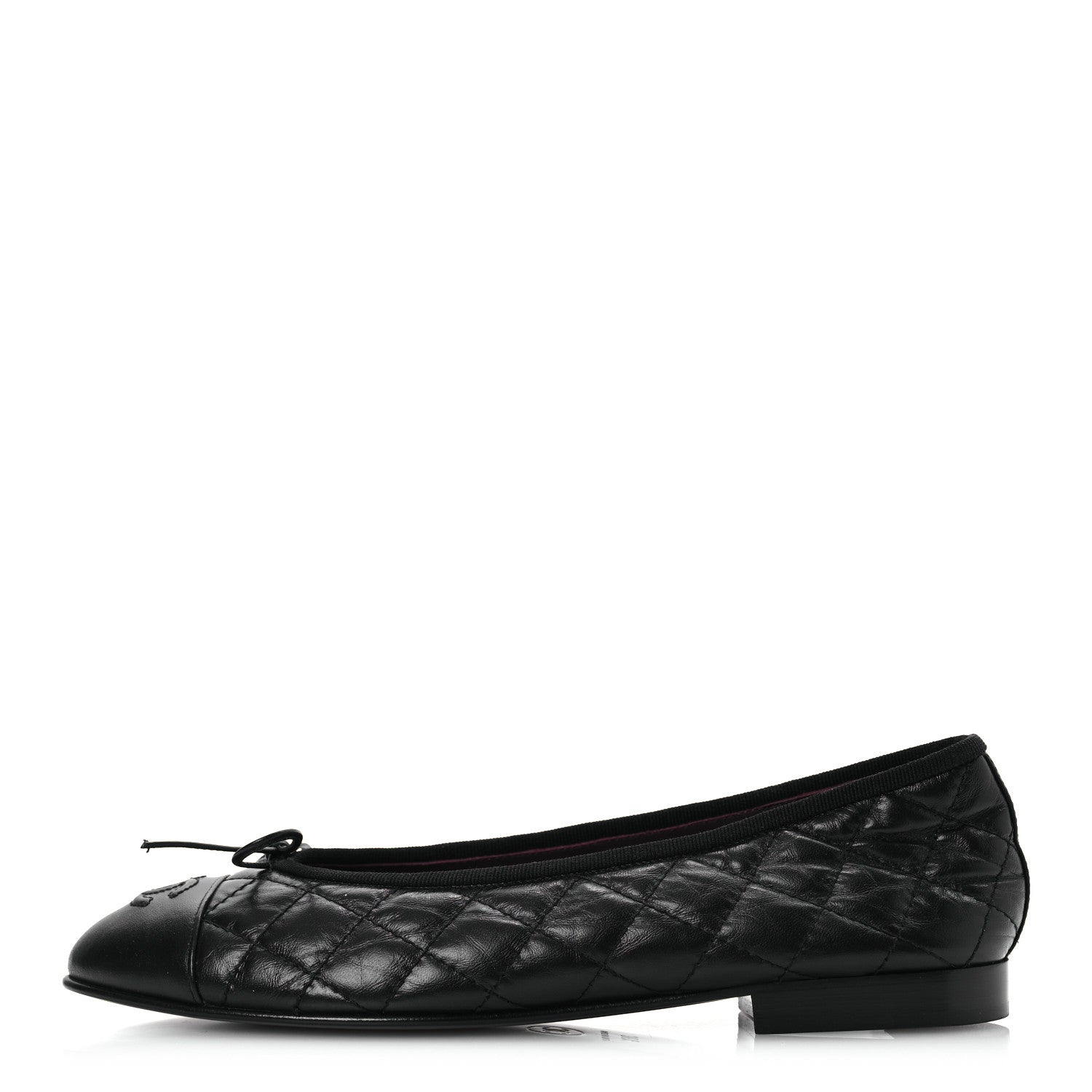 Chanel Aged Calfskin Quilted CC Cap Toe Ballerina Flats 38.5 Black 1 of 11