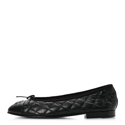 Chanel Aged Calfskin Quilted CC Cap Toe Ballerina Flats 38.5 Black 1 of 11