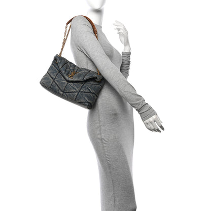 Saint Laurent Denim Quilted Small Loulou Puffer Monogram Chain Satchel Blue Cinnamon 2 of 11