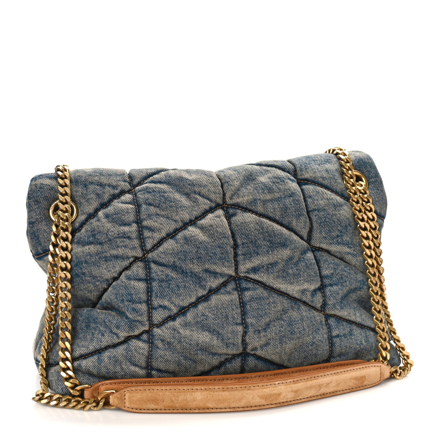 Denim Quilted Small Loulou Puffer Monogram Chain Satchel Blue Cinnamon