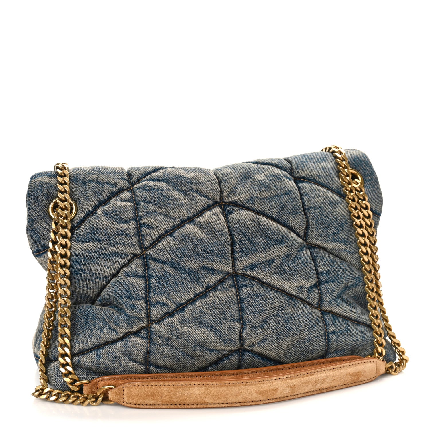 Saint Laurent Denim Quilted Small Loulou Puffer Monogram Chain Satchel Blue Cinnamon 3 of 8