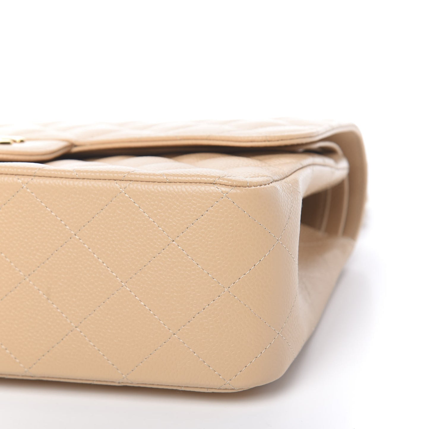Caviar Quilted Jumbo Double Flap Beige