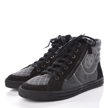 Chanel Toile Suede Calfskin CC High Top Sneakers 39 Dark Grey 3 of 9