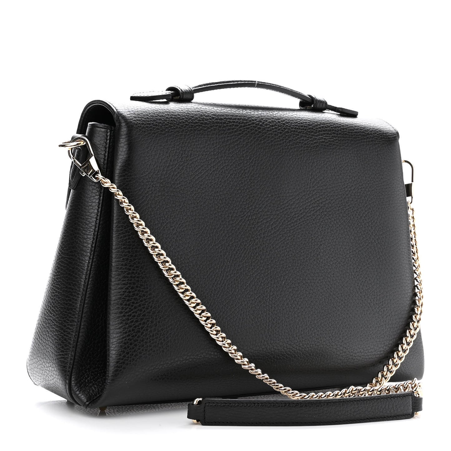 Dollar Calfskin Medium Interlocking G Top Handle Shoulder Bag Black