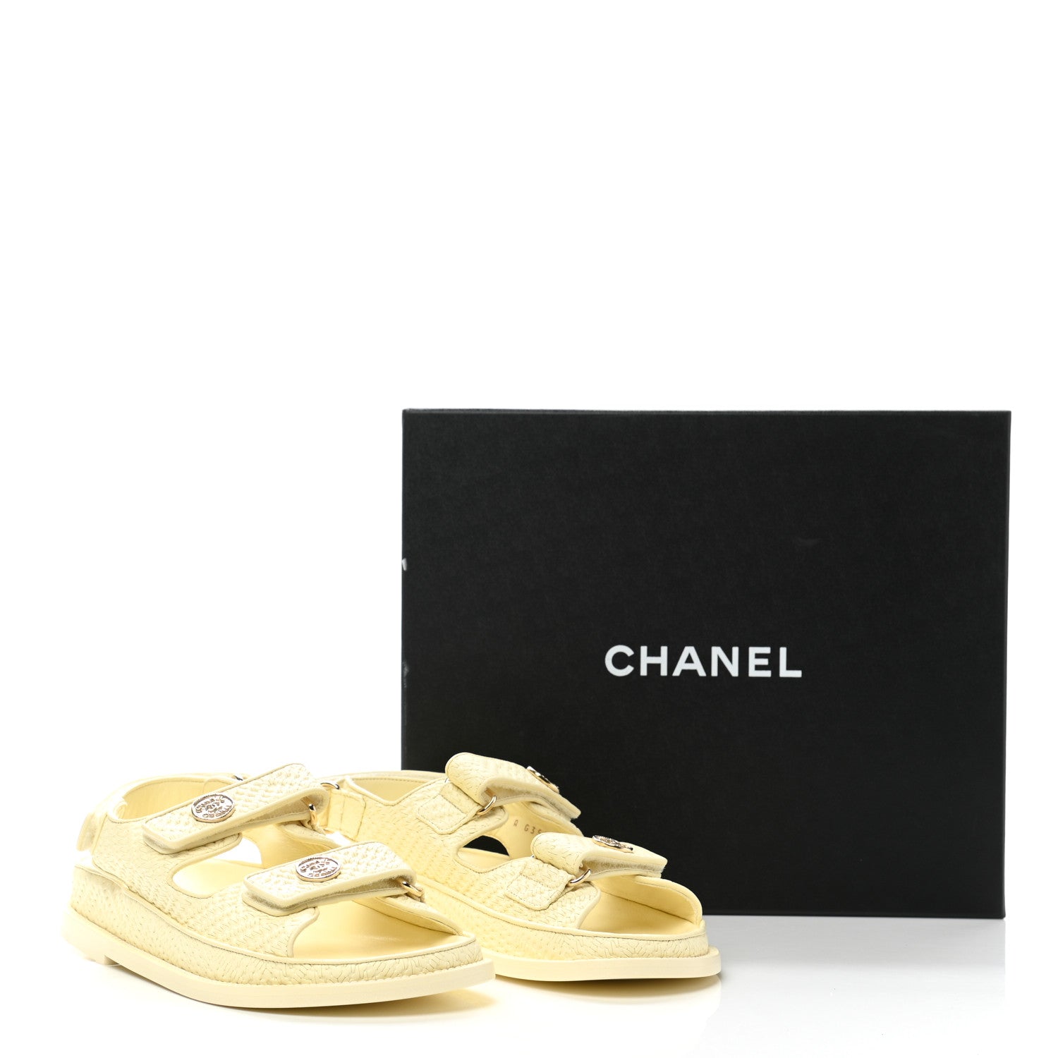Chanel Calfskin Printed Velcro Dad Sandals 38 Light Yellow 9 of 9