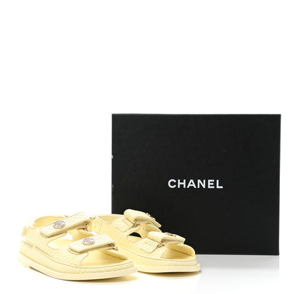 Chanel Calfskin Printed Velcro Dad Sandals 38 Light Yellow 9 of 9