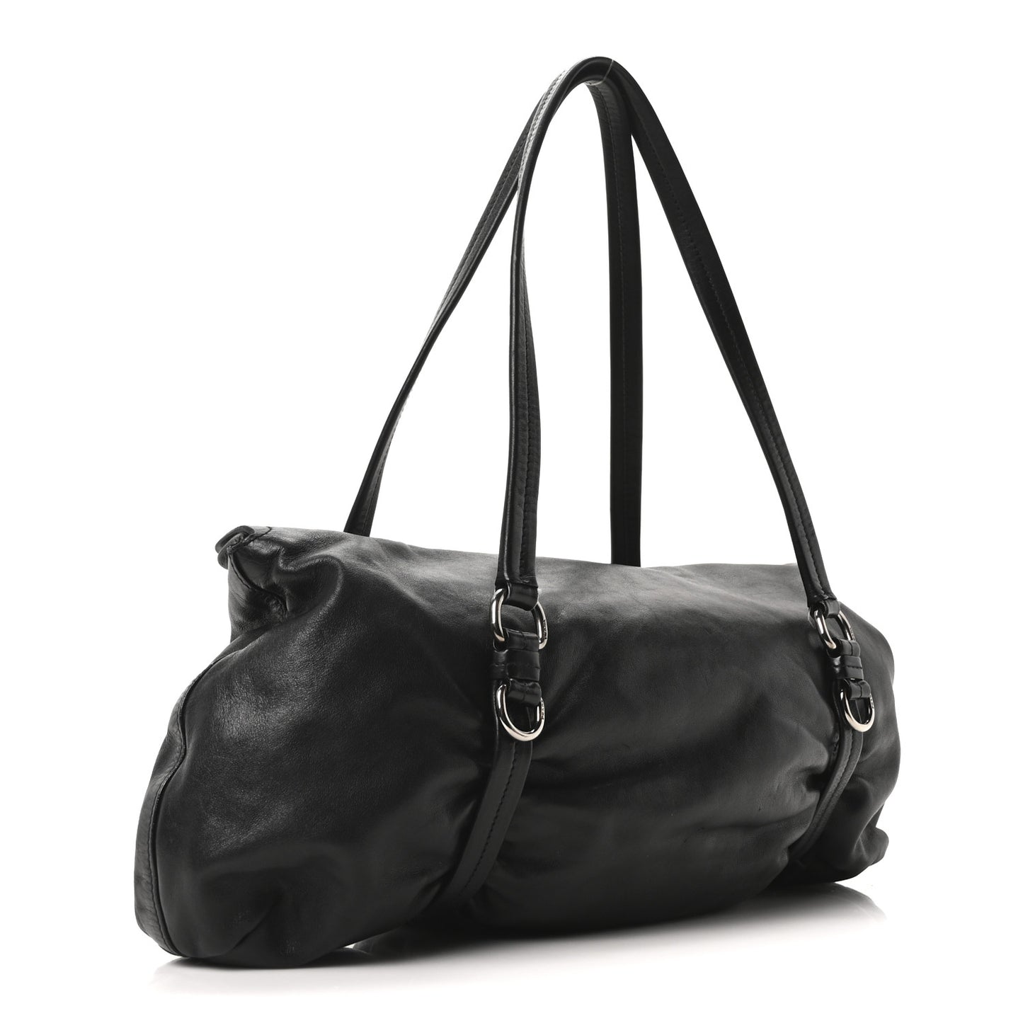 Vitello Belt Easy Foldover Pushlock Satchel Black