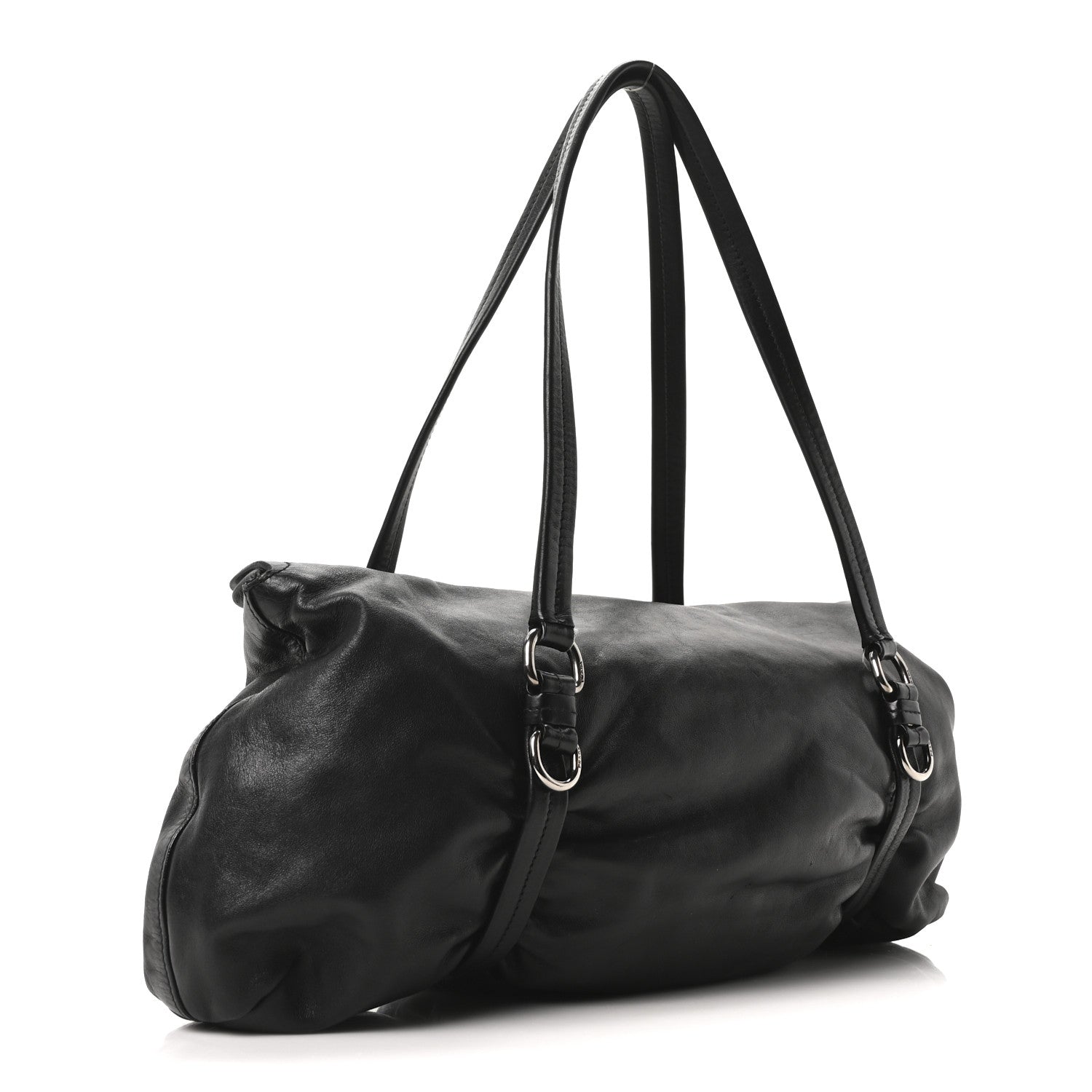 Prada Vitello Belt Easy Foldover Pushlock Satchel Black 3 of 9