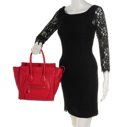 Celine Drummed Calfskin Micro Luggage Coquelicot 3 of 7