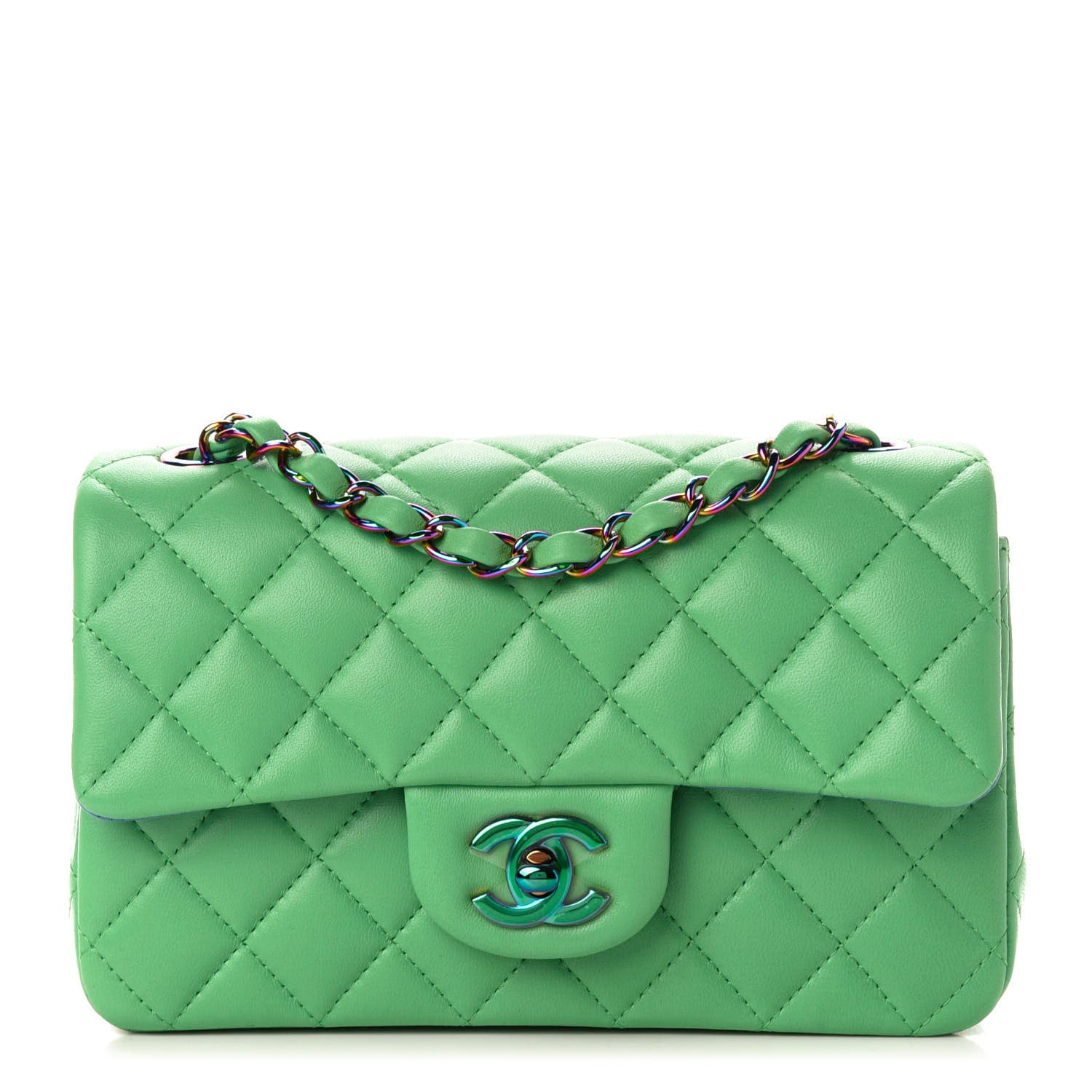 Chanel Lambskin Quilted Mini Rectangular Flap Green Blue 1 of 10
