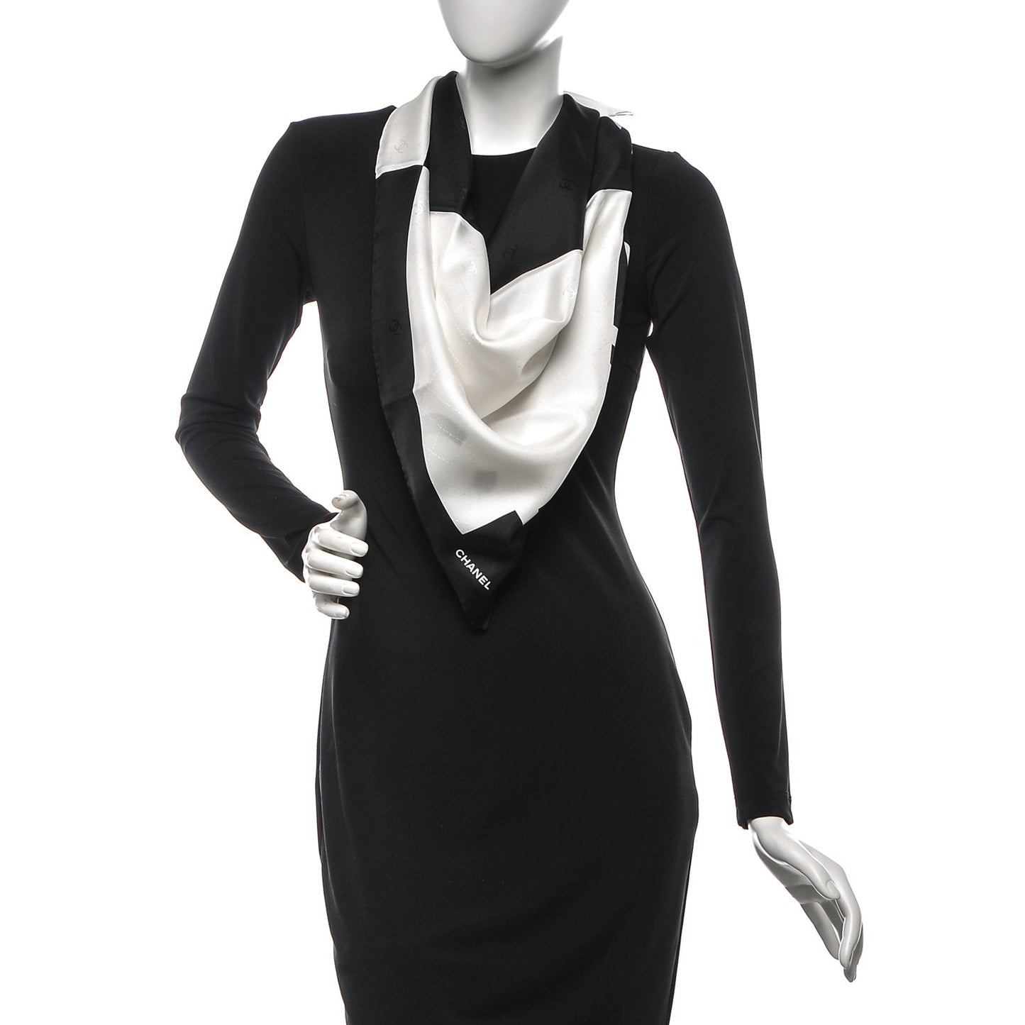 Silk Square Scarf Black Ecru