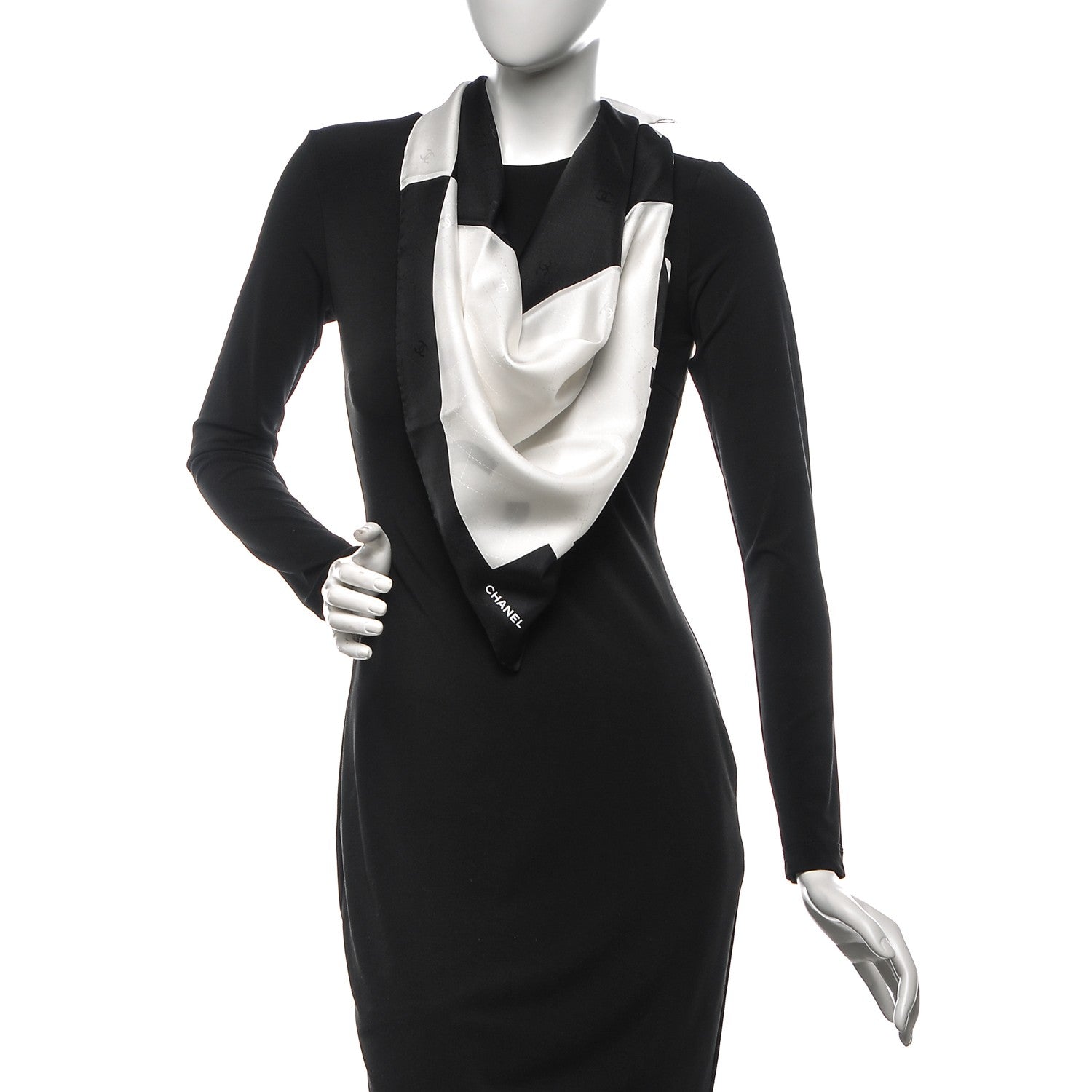 Chanel Silk Square Scarf Black Ecru 2 of 5