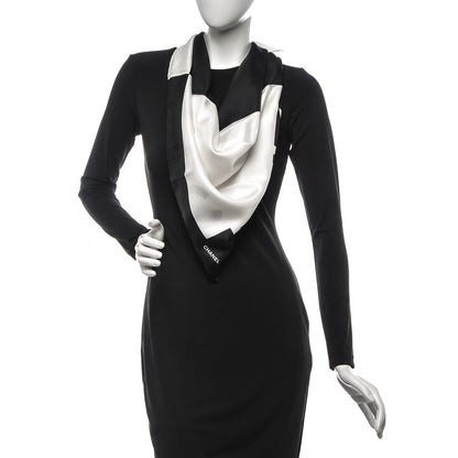 Chanel Silk Square Scarf Black Ecru 2 of 5