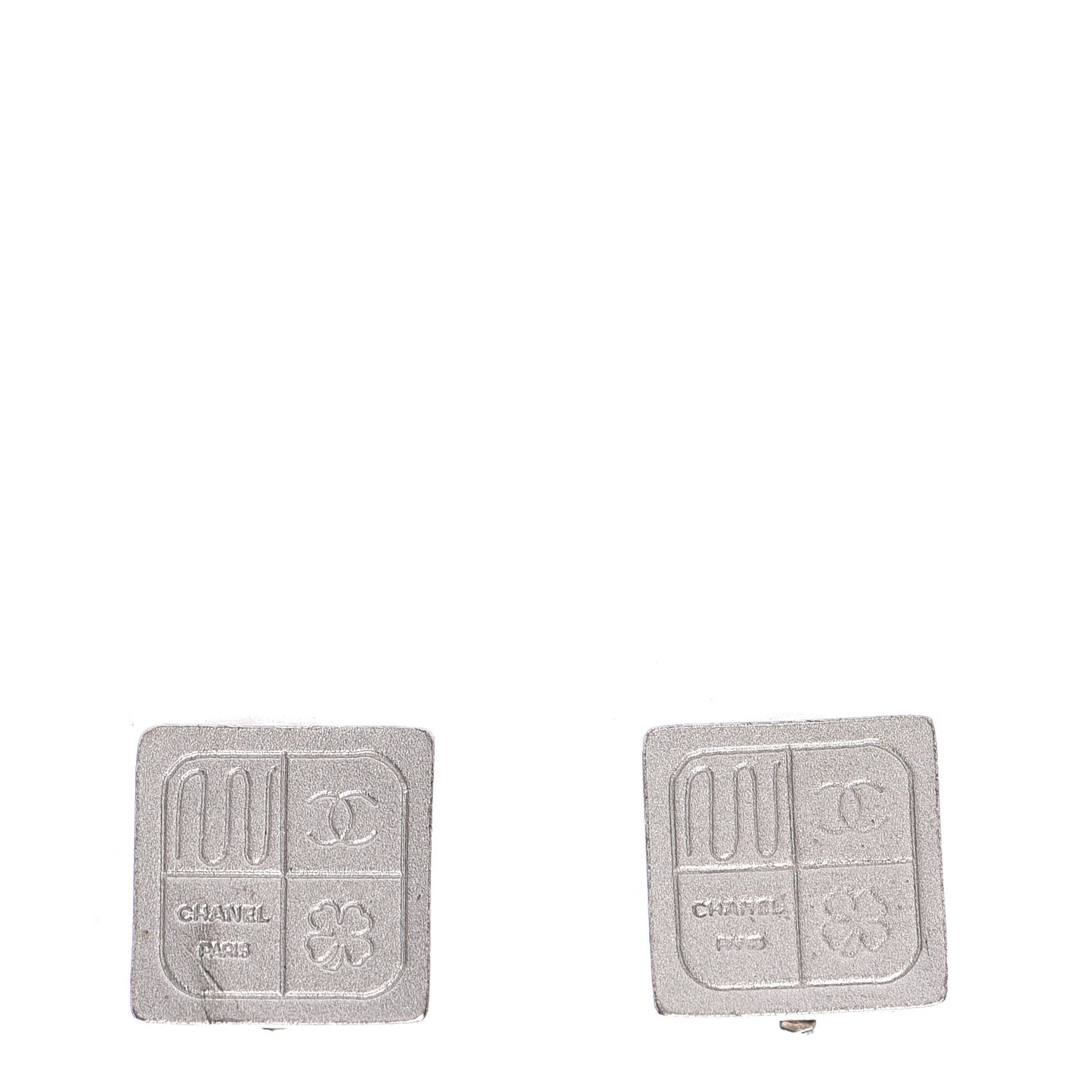 Metal Square CC Symbols Clip On Earrings Silver