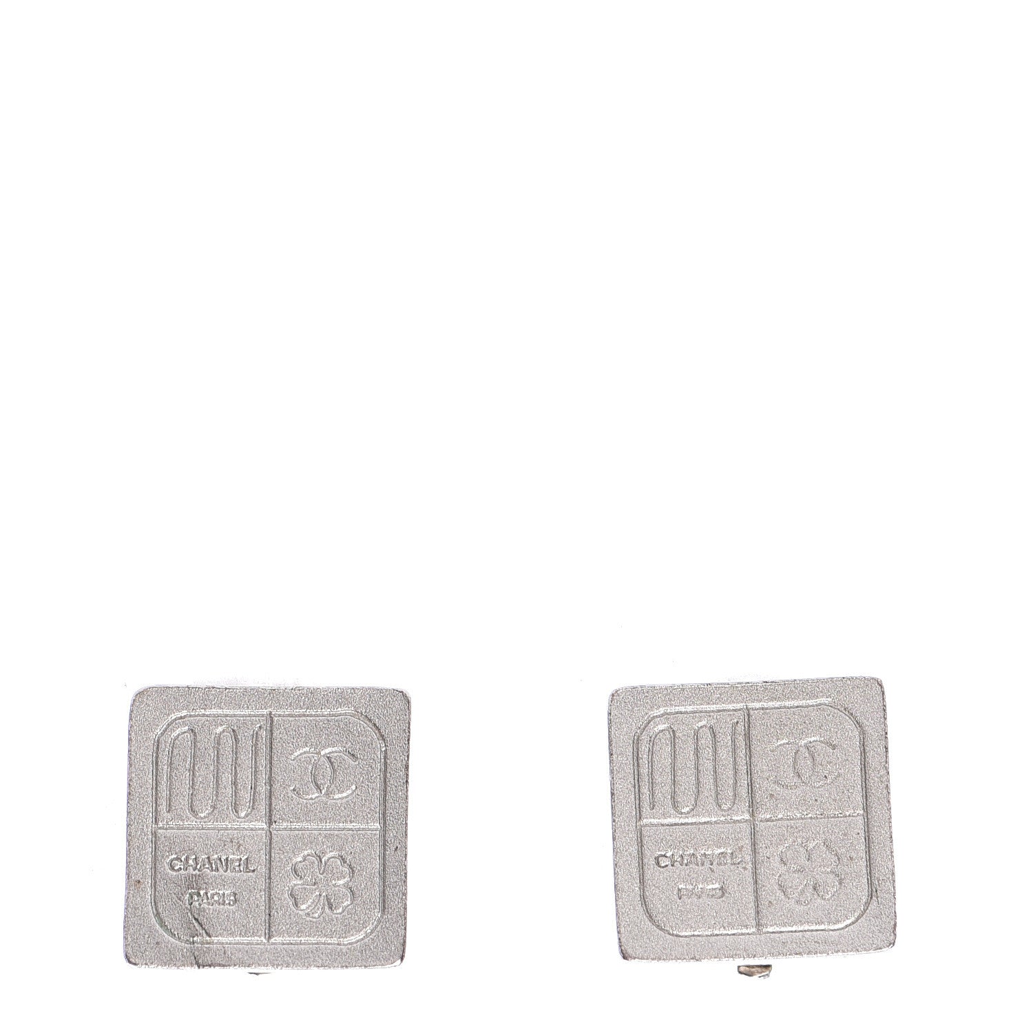 Chanel Metal Square CC Symbols Clip On Earrings Silver 1 of 4