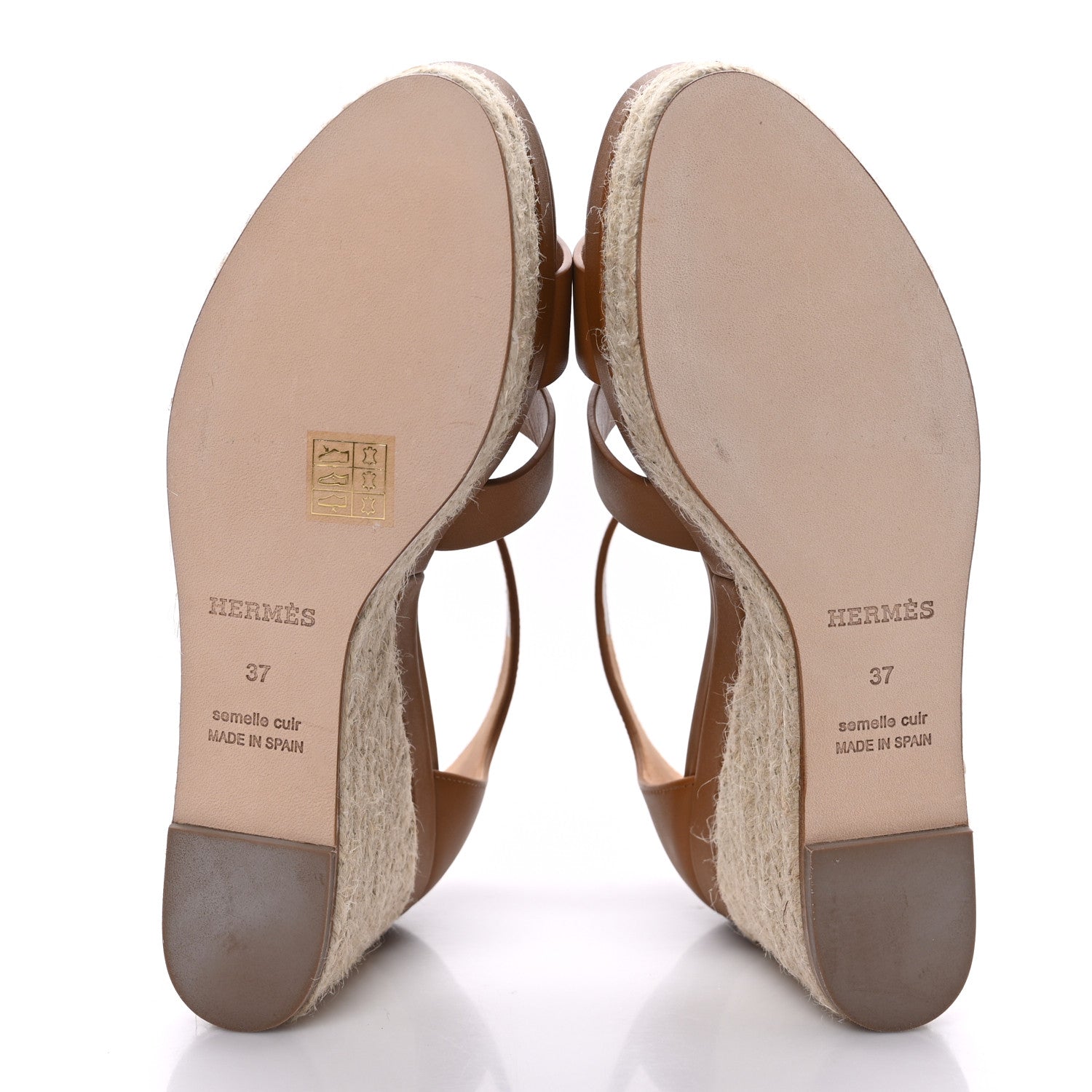 Hermes Goatskin Elda Espadrille Wedge Sandals 37 Natural 5 of 9