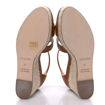 Hermes Goatskin Elda Espadrille Wedge Sandals 37 Natural 5 of 9