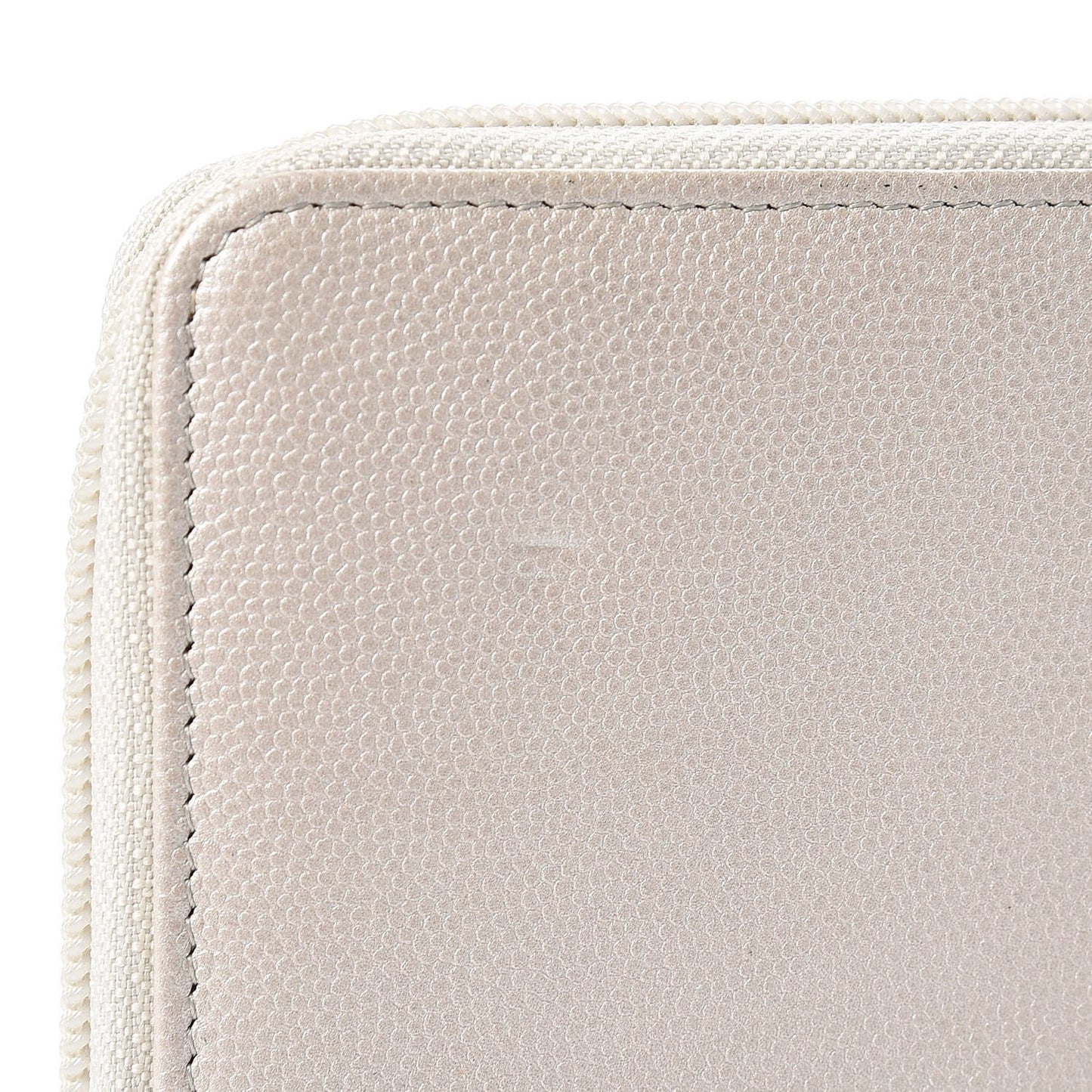 Metallic Caviar Large Sevruga Zip Around Organizer Wallet Silver