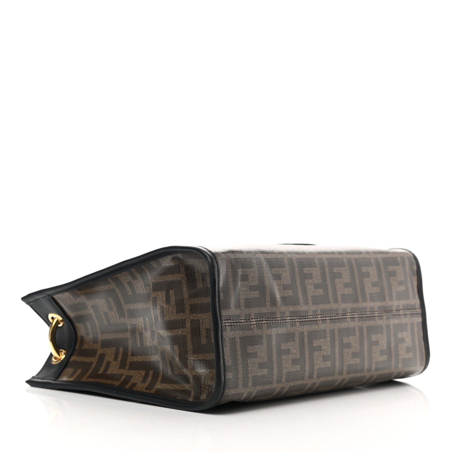 Glazed Fabric Vitello Century Plexiglass FF 1974 Stamp Patch Small Runaway Shopper Tote Mogano Panna Black