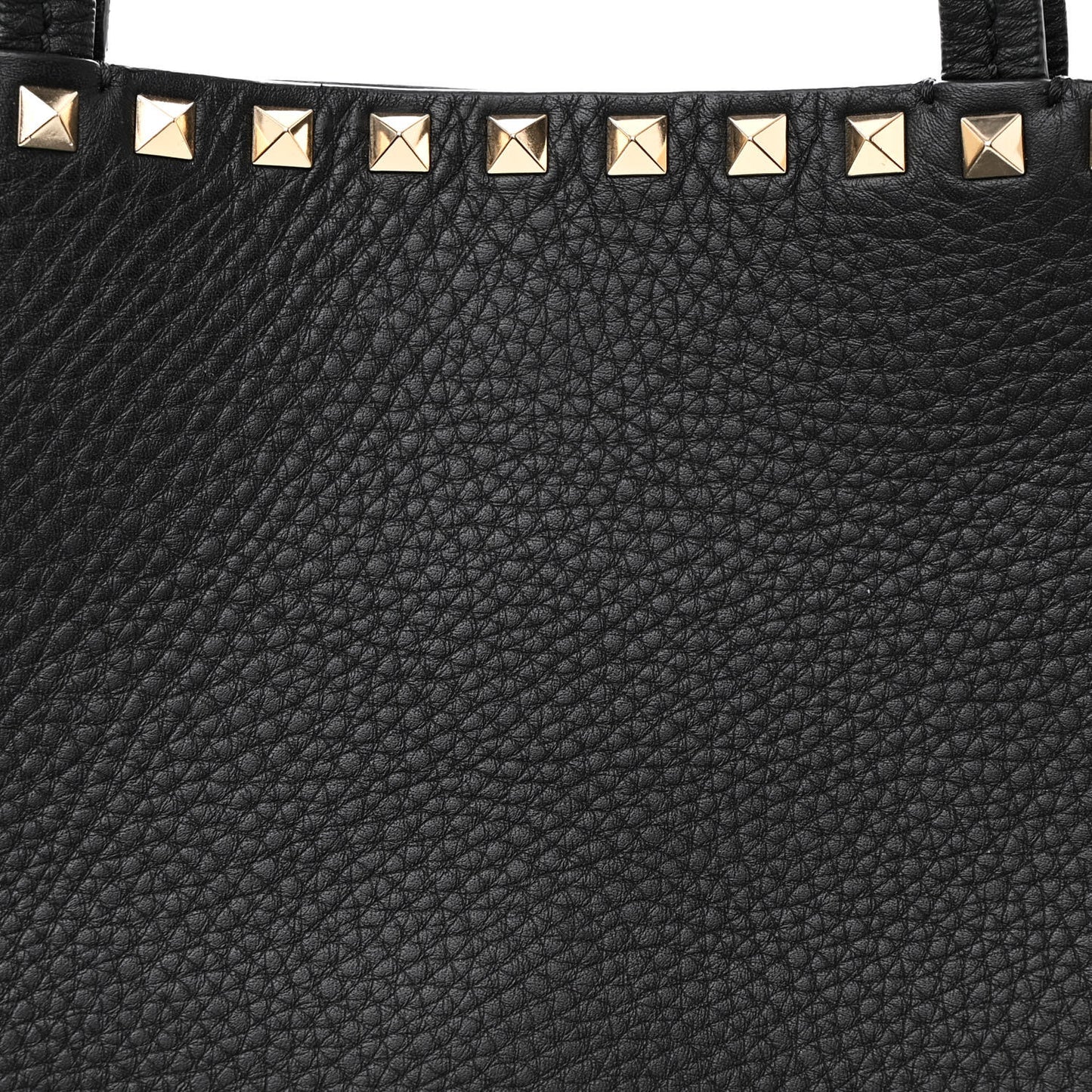 Grained Calfskin Rockstud Shoulder Tote Black