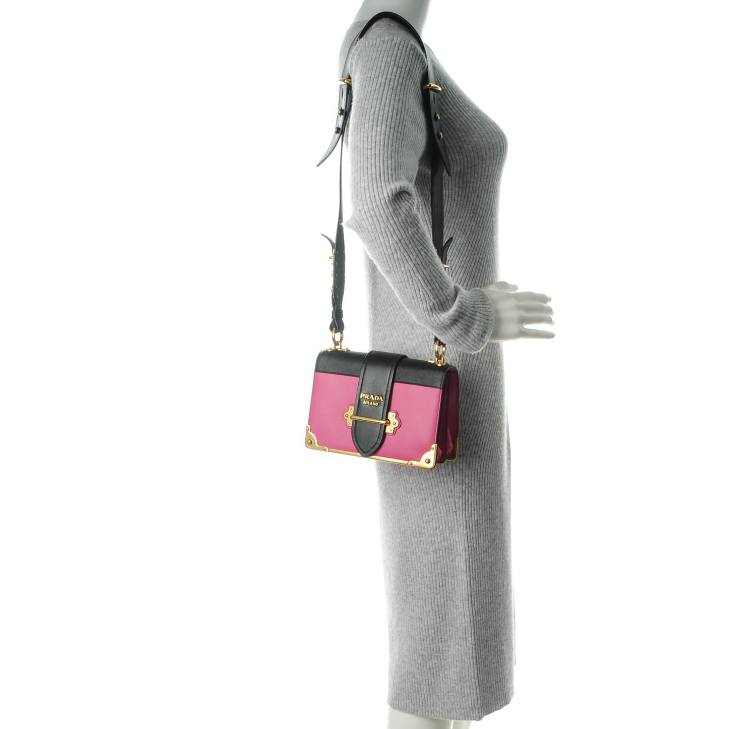 City Calf Saffiano Cahier Bag Fuxia Black