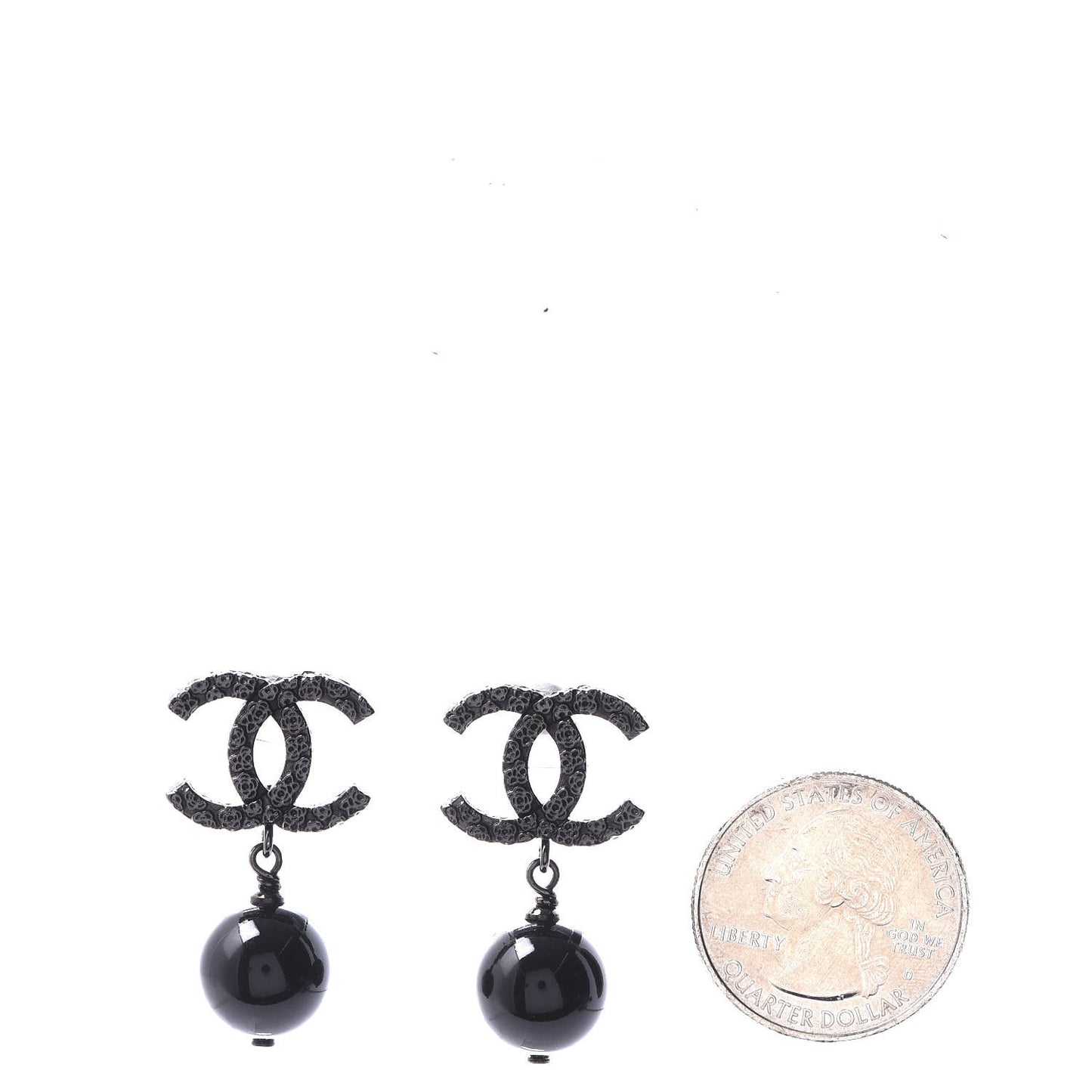 Pearl Bead CC Drop Camelia Earrings Black