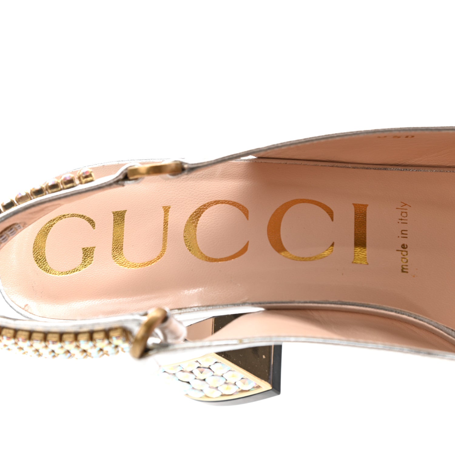 Gucci Metallic Nappa Crystal Square G Madelyn Slingbacks 39 Silver 7 of 18