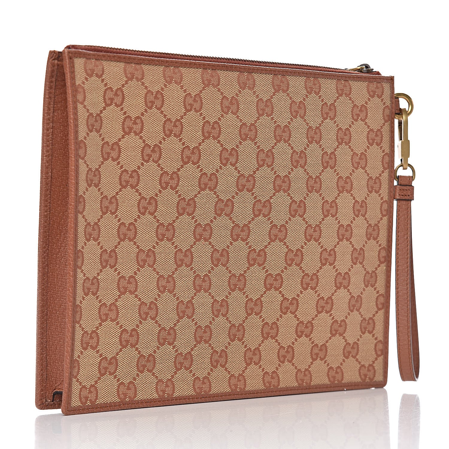 Gucci X MLB GG Monogram NY Yankees Zip Wristlet Pouch Beige Ruggine Ivory 3 of 11