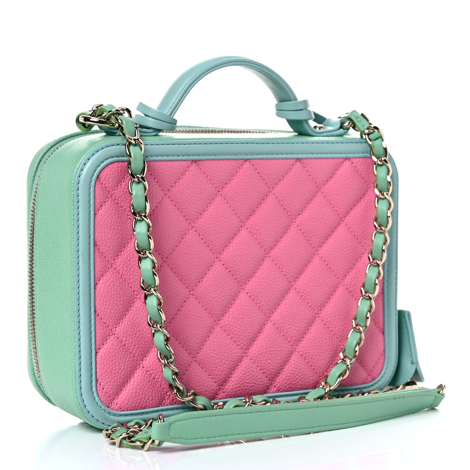 Chanel Caviar Quilted Medium CC Filigree Vanity Case Pink Green Blue 3 of 12