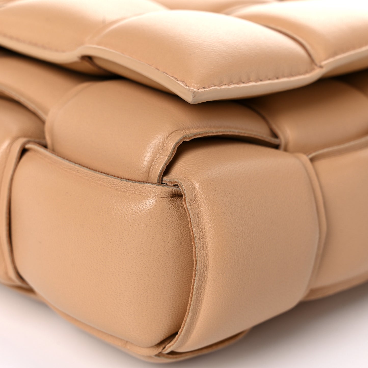 Nappa Maxi Intreccio Padded Cassette Crossbody Bag Almond