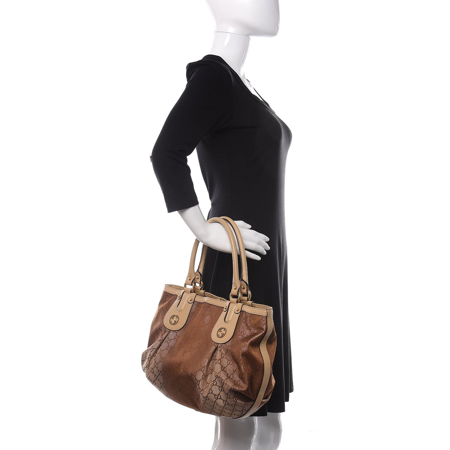 Monogram Lurex Medium Scarlett Studded Tote Beige