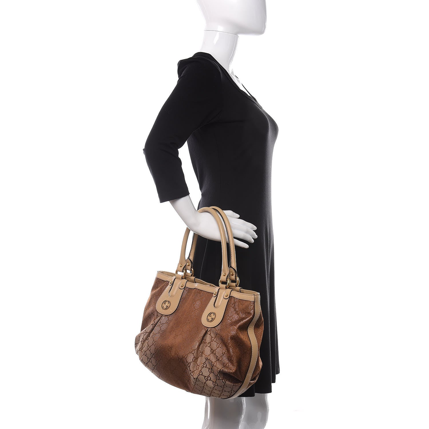 Gucci Monogram Lurex Medium Scarlett Studded Tote Beige 2 of 15
