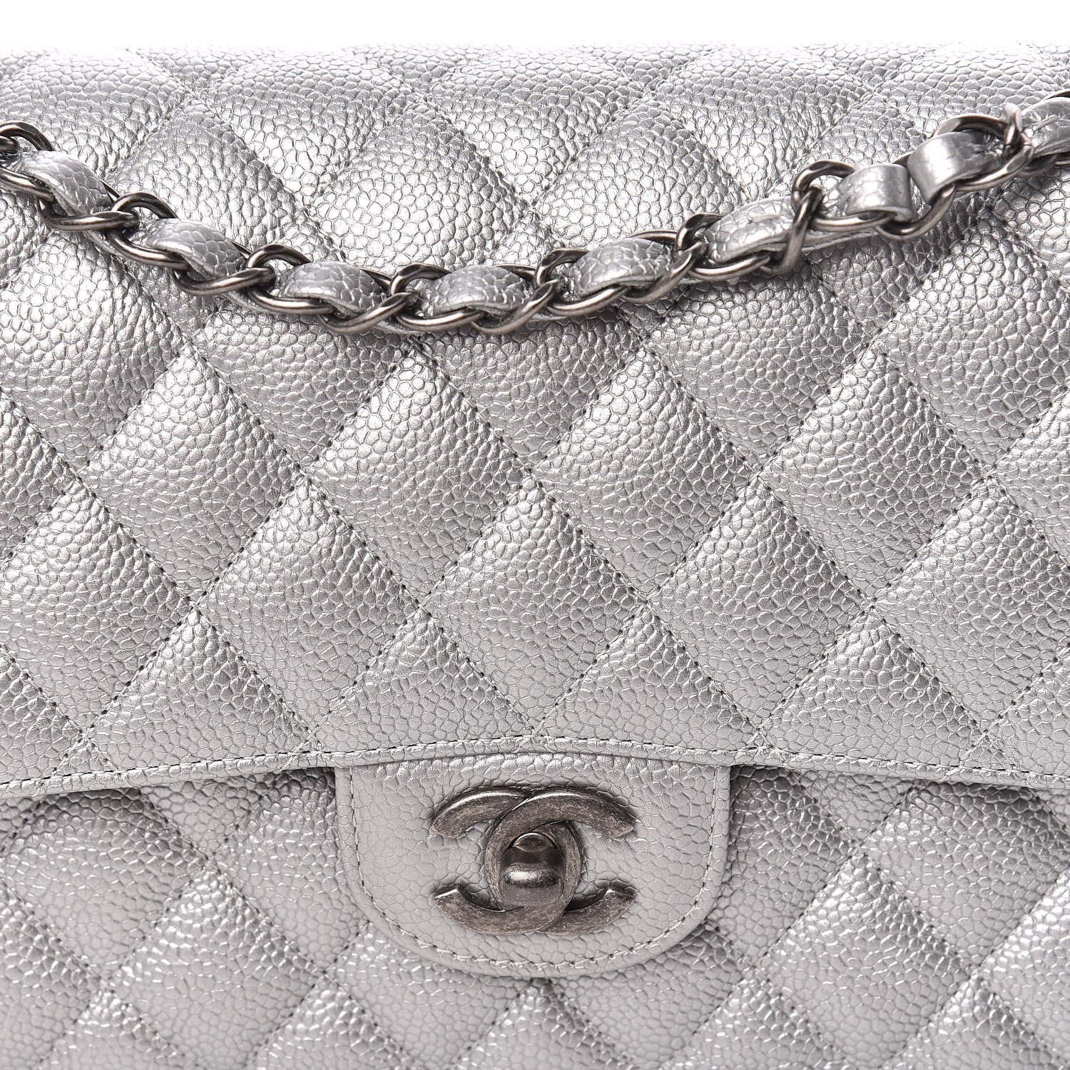 Chanel Metallic Caviar Quilted Medium Double Flap Silver 10 of 10