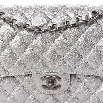 Chanel Metallic Caviar Quilted Medium Double Flap Silver 10 of 10